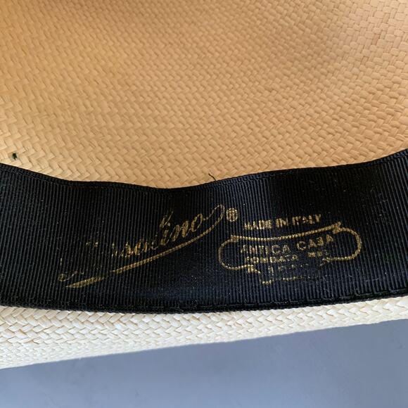 BORSALINO Size S Beige Black Straw Fedora - Picture 6 of 10
